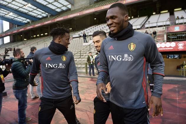 Fußball, Training Nationalteam Belgien Benteke Christian forward of Belgium, Ferraira Carrasco Yannick forward of Belgium and Batshuayi Michy forward of Belgium pictured FOOTBALL : Entrainement Equipe Belgique - Bruxelles - 12 11 2015 PhotoNews Panoramic 