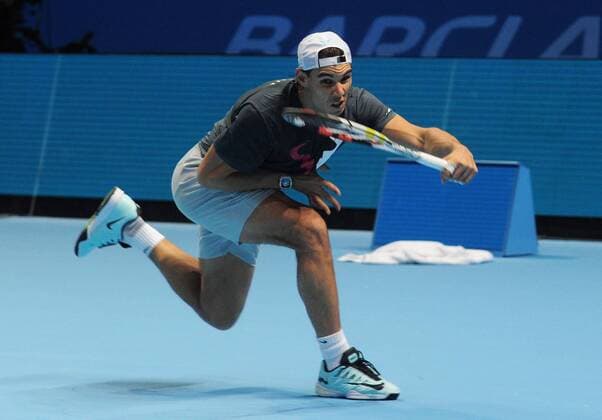 Tennis - 2015 ATP Tennis Herren World Tour Finals at The O2 - Pre-Tournament Media Day Rafael Nadal of Spain training on the main court 