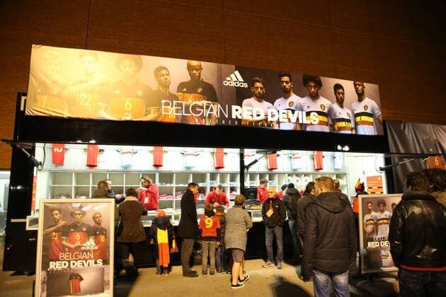 - BRUSSELS, BELGIUM: Illustration picture shows the new shirts at the Belgian fanshop before a friendly soccer game between Belgian national team Nationalteam Red Devils and Italy, in Brussels, Friday 13 November 2015, a game in preparation of the Euro2016 European Championship EM Europameisterschaft BRUNOxFAHY  x04739524x