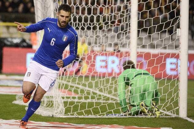 - BRUSSELS, BELGIUM: Italy s Antonio Candreva scores the 0-1 goal during a friendly soccer game between Belgian national team Nationalteam Red Devils and Italy, in Brussels, Friday 13 November 2015, a game in preparation of the Euro2016 European Championship EM Europameisterschaft DIRKxWAEM  x04739567x