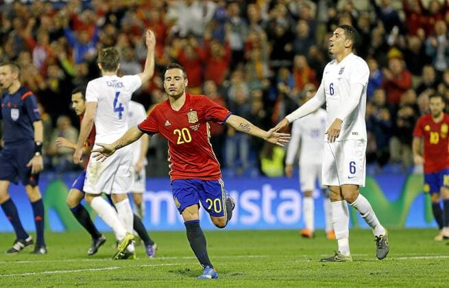 Friendly match between Spain and England. In this picture, Santi Cazorla celebrates his goal. xPABLOGARCIAx 