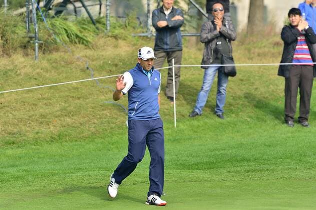Nov. 14, 2015 - Shanghai, People s Republic of China - SERGIO GARCIA of Spain celebrating a shot during the round 3 of BMW Masters at Lake Malaren Golf Club in Shanghai. Golf 2015 - Shanghai Masters - Day 3  - ZUMAm119