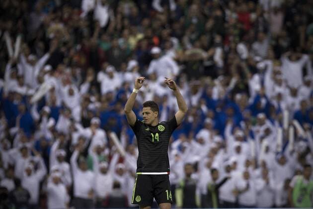 Javier Hernandez of Mexico reacts during the 2018 World Cup qualifying match between Mexico and El Salvador at Azteca Stadium in Mexico City, capital of Mexico, on Nov. 13, 2015. Mexico won 3-0. Pedro Mera) (rhj) (SP)MEXICO-MEXICO CITY-SOCCER-MEXICO VS EL SALVADOR e AlejandroxAyala 