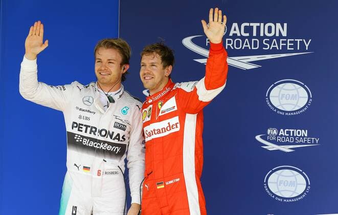 Brazil Grand Prix Formula 1 in 2015 SAO PAULO, Brazil - 11 14 2015: BIG FORMULA OF BRAZIL AWARD 1 2015 - Nico Rosberg GER, commemorates the first position alongside Sebastian Vettel to third during practice for the Brazil Grand Prix Formula 1 in 2015, held in Interlagos circuit. (Photo: Rodolfo Buhrer La Picture FotoArena)  RodolfoxBuhrer