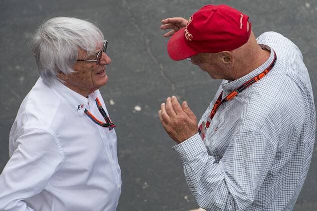 Bernie Ecclestone, FOM, Niki Lauda, RTL, Aufsichtsrat des Formel Mercedes F1 Team, formula 1 GP, Brasilien in Sao Paulo Interlagos, 14.11.15 Photo:mspb Jose_Mario_Dias Bernie Ecclestone, Niki Lauda, formula 1 GP, Brasilien