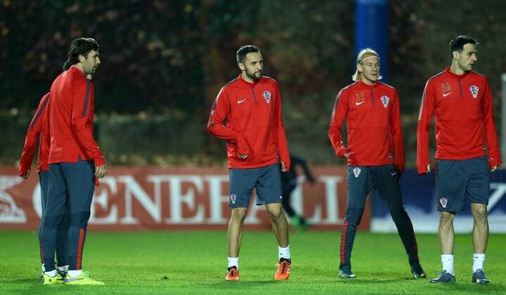 PXL_Croatia national football team training 14.11.2015., Zagreb, Croatia - Croatia national football team training at Hitrec-Kacian pitch ahead of their friendly match against Russia in Krasnodar on 17 November 2015. Darijo Srna, Milan Badelj, Domagoj Vida, Nikola Kalinic.  SlavkoxMidzor PIXSELL