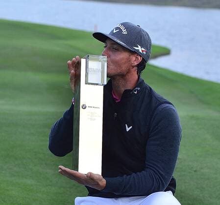 Nov. 15, 2015 - Shanghai, People s Republic of China - KRISTOFFER BROBERG of Sweden poses with the trophy after winning the BMW Masters at Lake Malaren Golf Club in Shanghai. Golf 2015 - Shanghai Masters - Day 4  - ZUMAm119