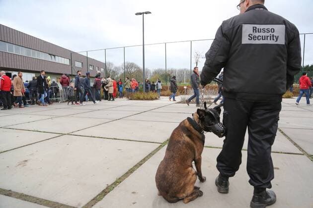 - BRUSSELS, BELGIUM: Security pictured as group of Red Devils supporters arrives for a training session of the Red Devils, the Belgian national soccer team, Sunday 15 November 2015, in Brussels. Next Tuesday the team plays against Spain in preparation of Euro2016. BRUNOxFAHY  x04740869x