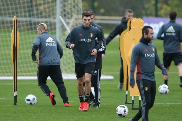 - BRUSSELS, BELGIUM: Belgium s Thomas Meunier pictured during a training session of the Red Devils, the Belgian national soccer team, Sunday 15 November 2015, in Brussels. Next Tuesday the team plays against Spain in preparation of Euro2016. BRUNOxFAHY  x04740903x