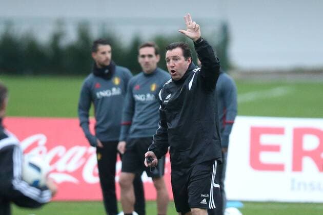 - BRUSSELS, BELGIUM: Belgium s head coach Marc Wilmots pictured during a training session of the Red Devils, the Belgian national soccer team, Sunday 15 November 2015, in Brussels. Next Tuesday the team plays against Spain in preparation of Euro2016. BRUNOxFAHY  x04740930x