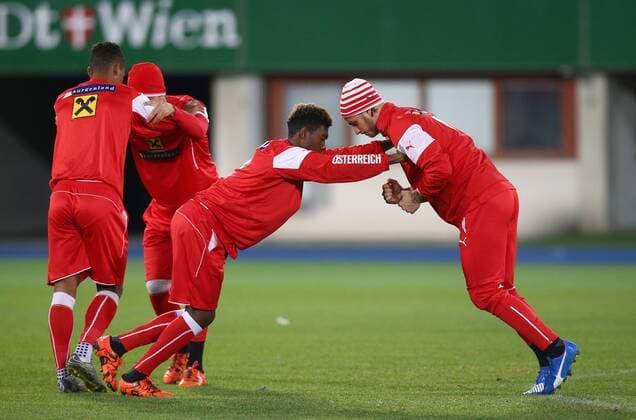 SOCCER - AUT vs SUI, friendly match, preview VIENNA,AUSTRIA,15.NOV.15 - SOCCER - OEFB international match Länderspiel Austria vs Switzerland, friendly match, preview, training team AUT. Image shows David Alaba and Marko Arnautovic (AUT). GEPAxpictures xChristianxOrt