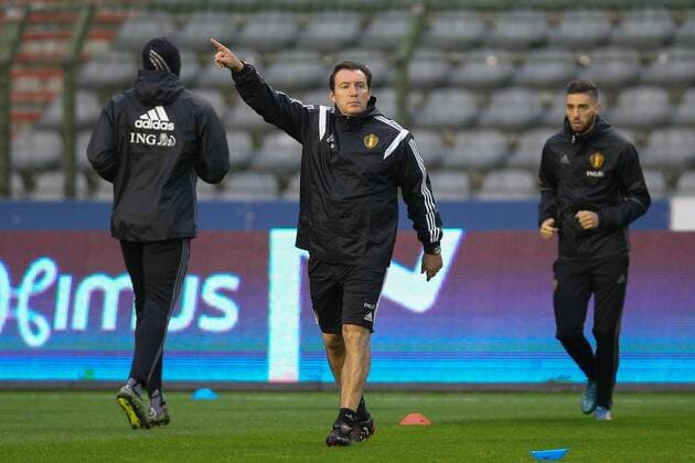 - BRUSSELS, BELGIUM: Belgium s head coach Marc Wilmots pictured during a training session of the Red Devils, the Belgian national soccer team, Monday 16 November 2015, in Brussels. Tomorrow the Devils are playing Spain in preparation of the Euro2016 European Championships. BRUNOxFAHY  x04741301x