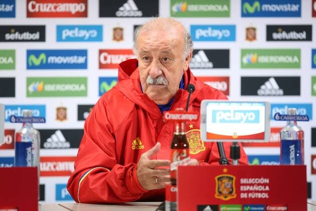 Fußball, PK Nationalteam Spanien - BRUSSELS, BELGIUM: Spain s head coach Vicente del Bosque pictured during a press conference PK Pressekonferenz of the Spanish national soccer team, Monday 16 November 2015, in Brussels. Tomorrow Spain is playing the Red Devils, the Belgian national soccer team, in preparation of the Euro2016 European Championships. BRUNOxFAHY  x04741416x