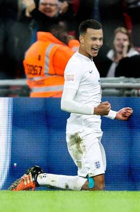 England?s Dele Alli celebrates scoring his side s 1st goal - Breast Cancer Care International - England v France - Wembley Stadium - London - England - 17th November 2015 - Picture Charlie Forgham Bailey Sportimage EDITORIAL USE ONLY. No use with unauthorised audio, video, data, fixture lists, club league logos or live services. Online in-match use limited to 120 images, no video emulation. No use in betting, games or single club league player publications.