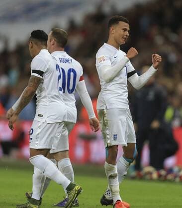 17.11.2015. Wembley Stadium, London, England. International football friendly, England versus France. England s Dele Alli celebrates his goal which made it 1-0. xNigelxCookex  ActionPlus11682474