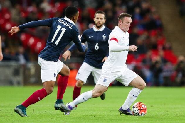 England s Wayne Rooney and France?s Anthony Martial - Breast Cancer Care International - England v France - Wembley Stadium - London - England - 17th November 2015 - Picture Charlie Forgham Bailey Sportimage EDITORIAL USE ONLY. No use with unauthorised audio, video, data, fixture lists, club league logos or live services. Online in-match use limited to 120 images, no video emulation. No use in betting, games or single club league player publications.