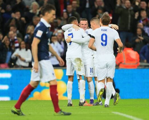 England s Wayne Rooney celebrates scoring his sides second goal International Friendly Länderspiel Match- England v France - Wembley Stadium - England - 17th November 2015 - Picture David Klein Sportimage EDITORIAL USE ONLY. No use with unauthorised audio, video, data, fixture lists, club league logos or live services. Online in-match use limited to 120 images, no video emulation. No use in betting, games or single club league player publications.
