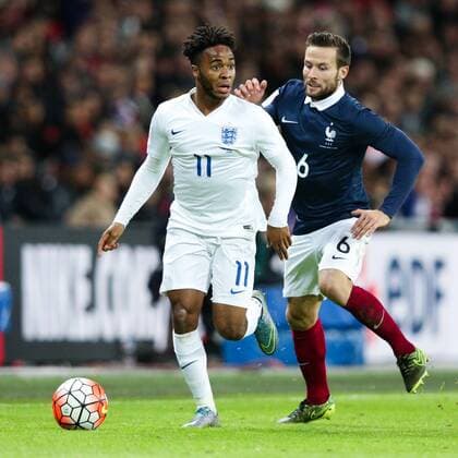 England s Raheem Sterling and France?s Yohan Cabaye - Breast Cancer Care International - England v France - Wembley Stadium - London - England - 17th November 2015 - Picture Charlie Forgham Bailey Sportimage EDITORIAL USE ONLY. No use with unauthorised audio, video, data, fixture lists, club league logos or live services. Online in-match use limited to 120 images, no video emulation. No use in betting, games or single club league player publications.
