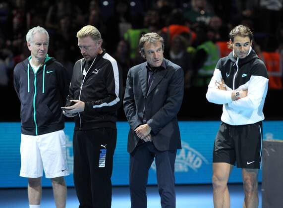 TENNIS - ATP Tennis Herren World Tour Finals 2015 LONDON,ENGLAND,18.NOV.15 - TENNIS - ATP World Tour, World Tour Finals 2015. Image shows John McEnroe, Boris Becker, Mats Wilander and Rafael Nadal (ESP). GEPAxpictures xAlanxGrieves