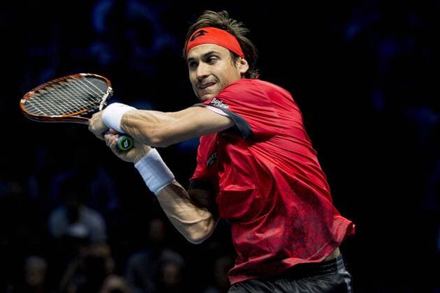 20.11.2015. The O2, London, England. ATP Tennis Herren Tennis Tour Finals. Day 6. David Ferrer (ESP) 7 in action in his match against Rafael Nadal (ESP) 5 . Nadal won the match 7-6, 6-3, 6-4. xStephenxBartholomewx  ActionPlus11683011