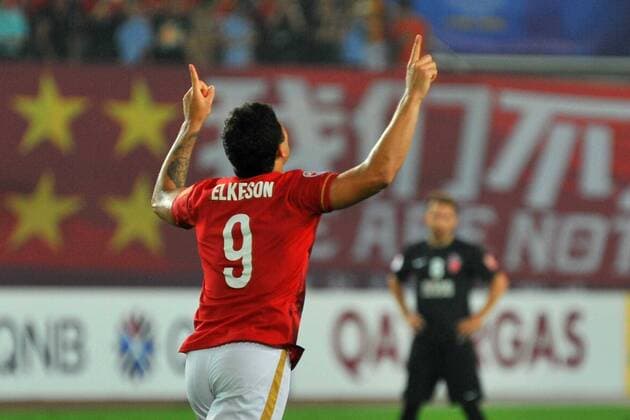 Elkeson de Oliveira Cardoso of China s Guangzhou Evergrande celebrates after scoring a goal against UAE s Al Ahli during their second final match of the AFC Champions League 2015 in Guangzhou city, south China s Guangdong province, 21 November 2015. China s Guangzhou Evergrande defeated UAE s Al Ahli 1-0 to win the AFC Champions League 2015. Elkeson scores to lead Guangzhou Evergrande to win AFC Champions League  20151121_34269