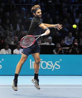 Tennis - 2015 ATP Tennis Herren World Tour Finals at The O2 - Day Seven Singles Final : Novak Djokovic (Srb) v Roger Federer (Sui) Roger Federer COLORSPORT ANDREW COWIE 