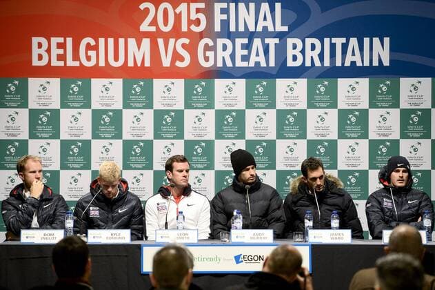 - GENT, BELGIUM: Britain s Dominic Inglot, Kyle Edmund, Britain s captain Leon Smith, Britain s Andy Murray, Britain s James Ward and Britain s Jamie Murray pictured during a press conference PK Pressekonferenz ahead of the Davis Cup World Group final between Belgium and Great Britain, Tuesday 24 November 2015, at Flanders Expo in Gent. The final will be played from 27 to 29 November 2015 in Gent Flanders Expo. DIRKxWAEM  x04745108x