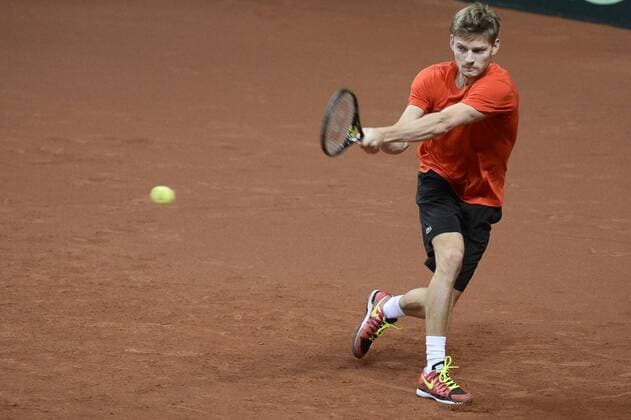 Tennis, Davis Cup Finale in Belgien - Training Belgien - GENT, BELGIUM: Belgian David Goffin pictured during a training practice ahead of the Davis Cup World Group final between Belgium and Great Britain, Tuesday 24 November 2015, at Flanders Expo in Gent. The final will be played from 27 to 29 November 2015 in Gent Flanders Expo. DIRKxWAEM  x04745180x