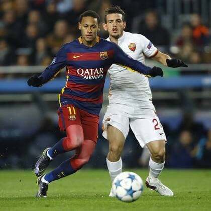 Barcelona, Spain - Neymar da Silva Santos of Barcelona and Alessandro Florenzi of Roma during the UEFA Champions League match between FC Barcelona Barca and AS Roma, at Camp Nou Stadium in Barcelona on November 24, 2015. Champions, Barcelona v Roma  - ZUMAn230