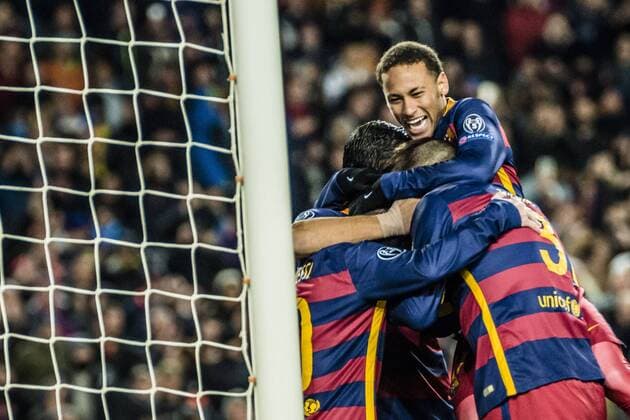 Nov. 24, 2015 - Barcelona, Catalonia, Spain - FC Barcelona Barca s defender PIQUÃƒ° celebrates his goal with teammates during the Champions League match against AS Roma at the Camp Nou stadium in Barcelona FC Barcelona v AS Roma - UEFA Champions League - ZUMAo105