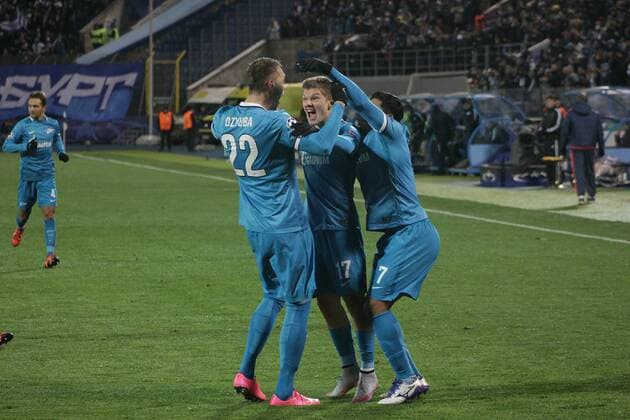 Russian Federation. St. Petersburg. UEFA Champions League, Zenit (Russia) - Valencia (Spain) - 2: 0. Joy of goal Football Club Zenit. MaksimxKonstantinov 