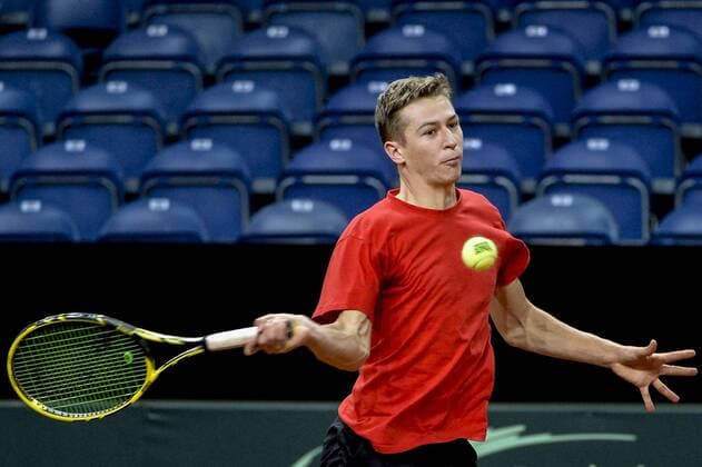 - GENT, BELGIUM: Belgian Kimmer Coppejans pictured during a training practice ahead of the Davis Cup World Group final between Belgium and Great Britain, Wednesday 25 November 2015, at Flanders Expo in Gent. The final will be played from 27 to 29 November 2015 in Gent Flanders Expo. DIRKxWAEM  x04745723x