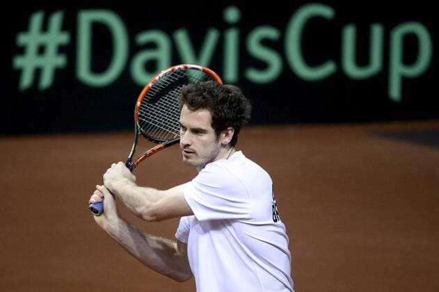 - GENT, BELGIUM: Britain s Andy Murray pictured during a training practice ahead of the Davis Cup World Group final between Belgium and Great Britain, Wednesday 25 November 2015, at Flanders Expo in Gent. The final will be played from 27 to 29 November 2015 in Gent Flanders Expo. DIRKxWAEM  x04745937x