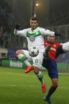 Russia. Moscow region. Khimki. 25 november 2015. Football stadium Arena Khimki . UEFA CHAMPIONS LEAGUE. Playing: Group stage. PFC CSKA Moscow vs VfL Wolfsburg (Germany). 8.Vieirinha (Wolfsburg) 