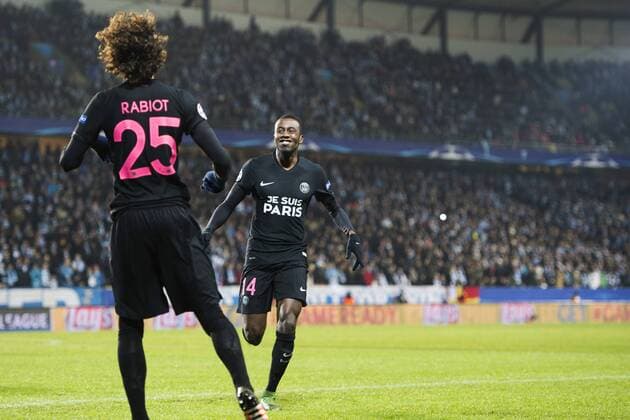Fußball, Champions League, Malmö FF - Paris St. Germain Adrien Rabiot, Blaise Matuidi - Malmö, Schweden - Champions League, Malmö FF vs. Paris Saint Germain PSG.  Copyright: LUDVIGxTHUNMAN BB151125LT021