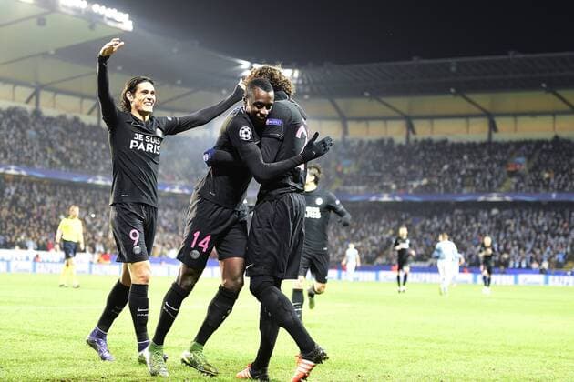 Fußball, Champions League, Malmö FF - Paris St. Germain Adrien Rabiot, Edinson Cavani, Blaise Matuidi - Malmö, Schweden - Champions League, Malmö FF vs. Paris Saint Germain PSG.  Copyright: LUDVIGxTHUNMAN BB151125LT029