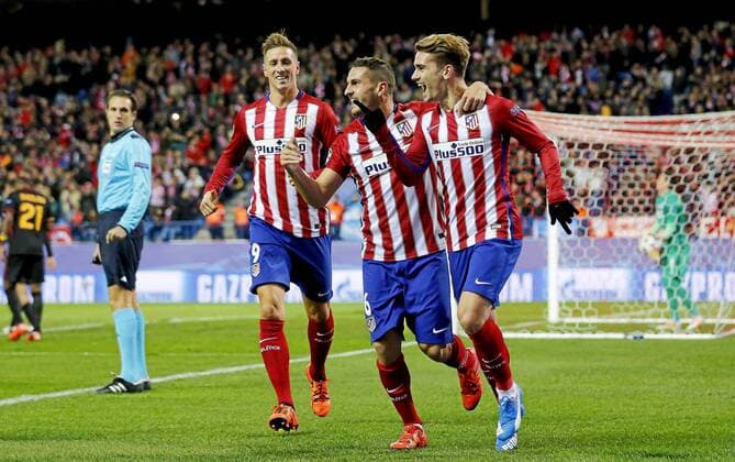 Champions League match played between Atletico Madrid and Galatasaray Istanbul. In this picture, Antoine Griezmann celebrates first goal with Koke. xANGELxRIVEROx 