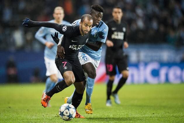 Moura Lucas, Pa Konate - Malmö, Schweden - Champions League, Malmö FF vs. Paris Saint Germain PSG.  Copyright: PETTERxARVIDSON BB151125PA176