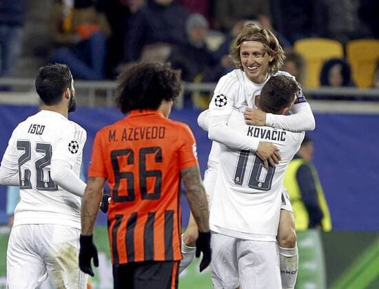 Champions League match between Shakhtar Donetsk and Real Madrid. In this picture, Luka Modric celebrates his goal. xFOTOxCHEMAxREYx 