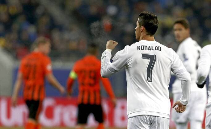 Champions League match between Shakhtar Donetsk and Real Madrid. In this picture, Cristiano Ronaldo celebrates his goal. xFOTOxCHEMAxREYx 