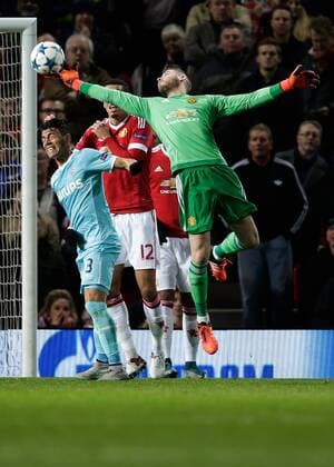 (L-R) Hector Moreno of PSV, Chris Smalling of Manchester United ManU David de Gea of Manchester United during the UEFA Champions League group B match between Manchester United and PSV Eindhoven on November 25, 2015 at Old Trafford in Manchester, England Manchester United v PSV Eindhoven Champions Laegue 2015 2016 xVIxVIxIMAGESx xEricxVerhoevenxIVx 4625743