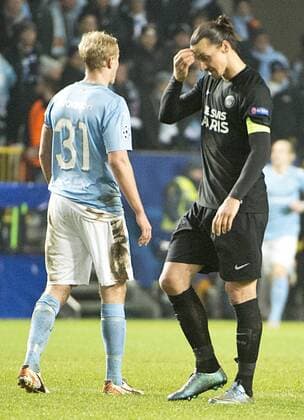 Malmoe Sweden 2015-11-25 Champions League 2015 16 Malmö FF(SWE) vs PSG(F) Zlatan Ibrahimovic(PSG) Franz Brorsson(SWE) - 4.04937161