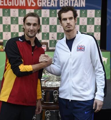Ruben Bemelmans of Belgium Davis Cup team and Andy Murray pictured TENNIS : Presentation Finale Coupe Davis - Grande Bretagne vs Belgique - Gand - 26 11 2015 PhotoNews Panoramic 