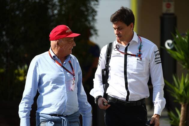 Formel 1, GP von Abu Dhabi Abu Dhabi Grand Prix, UAE 26 - 29 November 2015 27.11.2015 - Nikki Lauda (AU), Mercedes and Toto Wolff (GER) Mercedes AMG F1 Shareholder and Executive Director 
