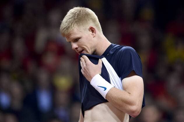 - GENT, BELGIUM: Belgian David Goffin looks dejected during the first game between Belgian David Goffin and Britain Kyle Edmund in the Davis Cup World Group final between Belgium and Great Britain, Friday 27 November 2015, at Flanders Expo in Gent. DIRKxWAEM  x04747345x