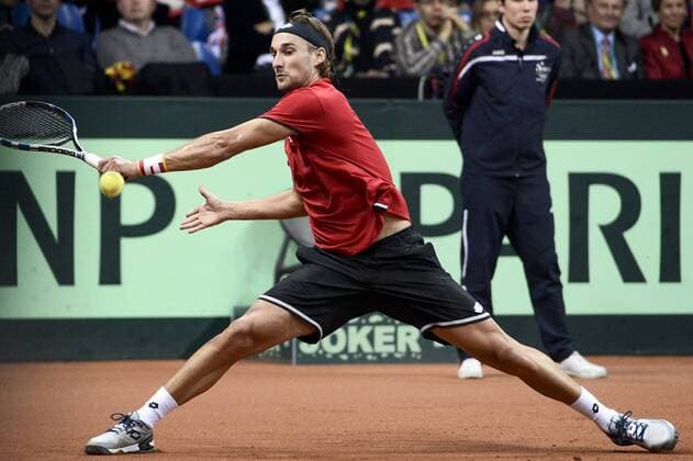 - GENT, BELGIUM: Belgian Ruben Bemelmans pictured in action during the second game between Belgian Ruben Bemelmans and Britain Andy Murray in the Davis Cup World Group final between Belgium and Great Britain, Friday 27 November 2015, at Flanders Expo in Gent. DIRKxWAEM  x04747488x