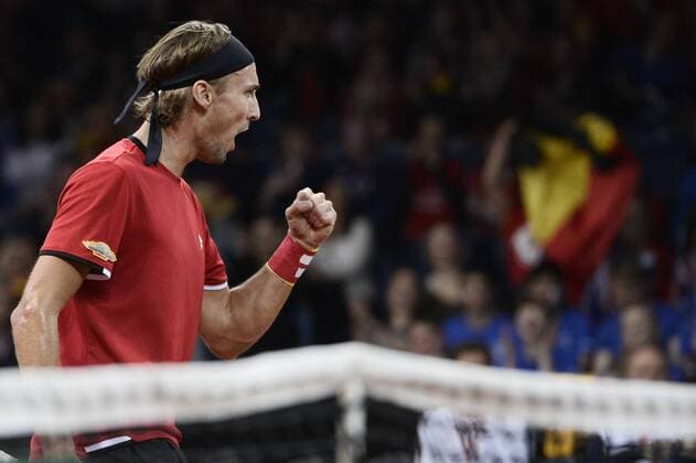 - GENT, BELGIUM: Belgian Ruben Bemelmans celebrates during the second game between Belgian Ruben Bemelmans and Britain Andy Murray in the Davis Cup World Group final between Belgium and Great Britain, Friday 27 November 2015, at Flanders Expo in Gent. DIRKxWAEM  x04747489x