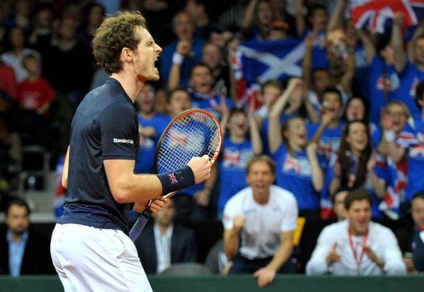 Tennis - 2015 Davis Cup by BNP Paribas - World Group Final: Belgium vs. Great Britain Day One Rubber Two: Singles Ruben Bemelmans (Bel) vs. Andy Murray (GB) Great Britain s Andy Murray celebrates winning the match at the Flanders Expo, Ghent. COLORSPORT JANE BARLOW 