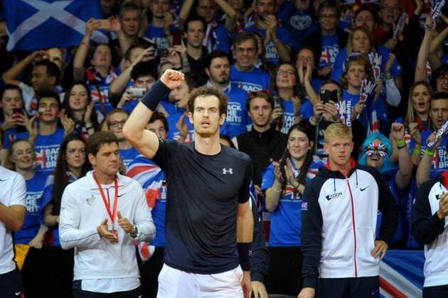 Tennis - 2015 Davis Cup by BNP Paribas - World Group Final: Belgium vs. Great Britain Day One Rubber Two: Singles Ruben Bemelmans (Bel) vs. Andy Murray (GB) Great Britain s Andy Murray celebrates winning the match at the Flanders Expo, Ghent. COLORSPORT JANE BARLOW 
