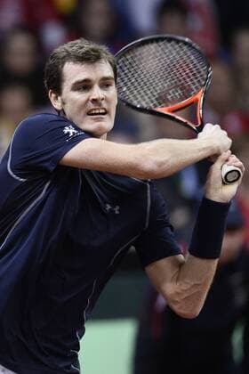 - GENT, BELGIUM: Britain s Jamie Murray pictured in action during the third game in the Davis Cup tennis World Group final between Belgium and Great Britain, a doubles game of Belgians David Goffin and Steve Darcis versus Britain s Andy and Jamie Murray, Saturday 28 November 2015 at Flanders Expo in Gent. DIRKxWAEM  x04747872x